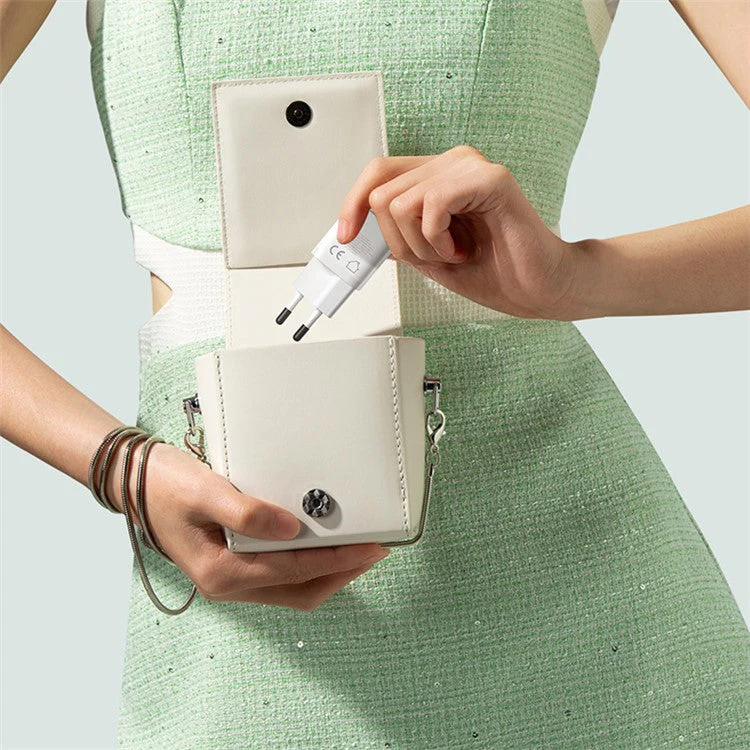 BASEUS GaN5 Fast Charger 25W Type-C Port Wall Charger EU Plug Adapter (Mini), with Type-C to Type-C Cable - White - Image 4