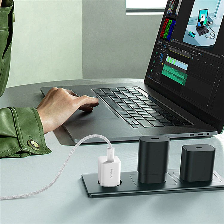 BASEUS GaN5 Fast Charger 25W Type-C Port Wall Charger EU Plug Adapter (Mini), with Type-C to Type-C Cable - White - Image 5