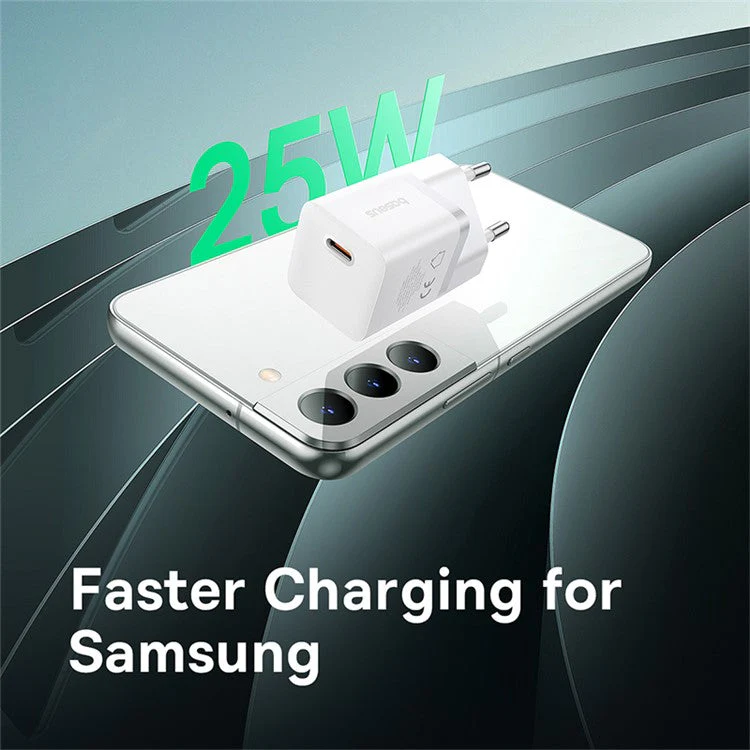 BASEUS GaN5 Fast Charger 25W Type-C Port Wall Charger EU Plug Adapter (Mini), with Type-C to Type-C Cable - White - Image 6