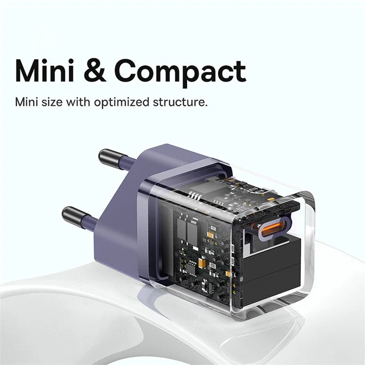BASEUS GaN5 Fast Charger 30W Single Type-C Wall Charger EU Plug Adapter (Mini), with Type-C to Type-C Cable - Purple - Image 4
