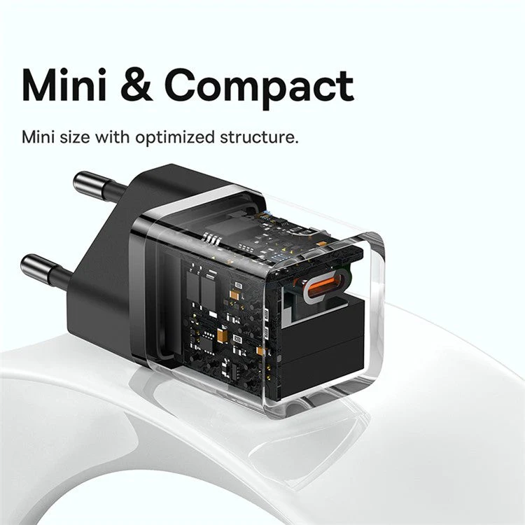 BASEUS GaN5 Mini Fast Charger Type-C 30W Portable Wall Charger Adapter for iPhone, iPad, AirPods (EU Plug) - Black - Image 4