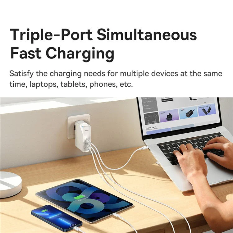 BASEUS GaN5 Pro Fast Charger 2Type-C+USB 140W EU Plug Multi-Port Wall Charger Adapter Block Quick Charging Box Brick with 1m Type-C To Type-C 240W Cable - White - Image 3