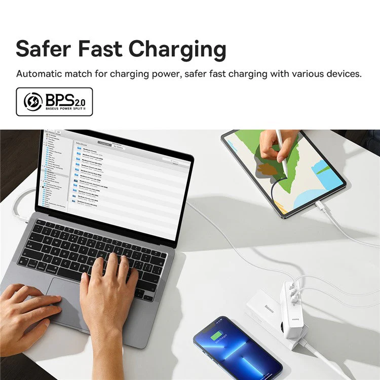 BASEUS GaN5 Pro Fast Charger 2Type-C+USB 140W EU Plug Multi-Port Wall Charger Adapter Block Quick Charging Box Brick with 1m Type-C To Type-C 240W Cable - White - Image 7
