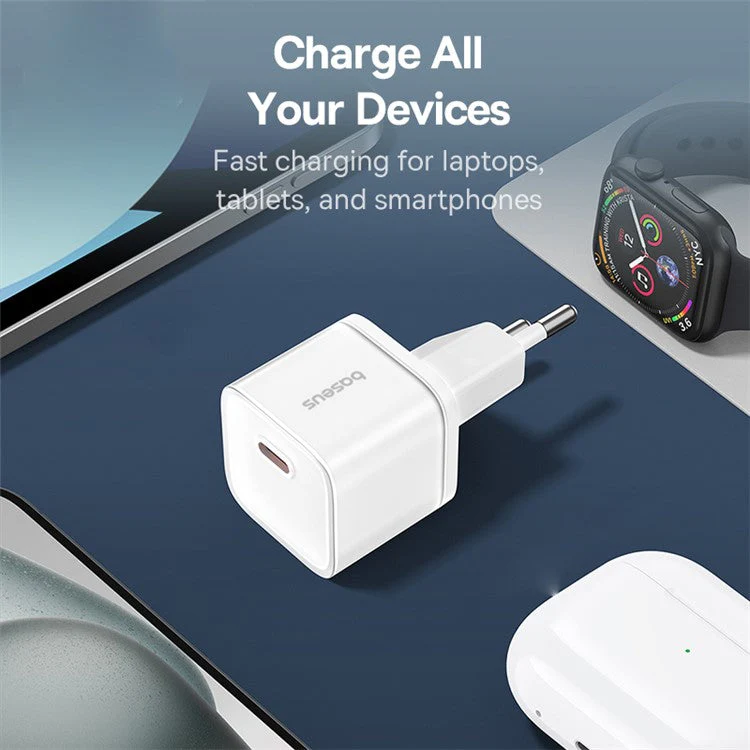 BASEUS GaN5S 20W Type-C Single Port Fast Charger Power Adapter EU Plug - White - Image 5