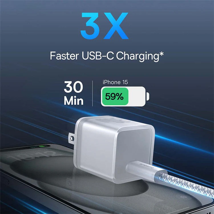 BASEUS GaN5S Type-C PD 30W Fast Charger US Plug with Type-C Cable 100W 1m - White - Image 5