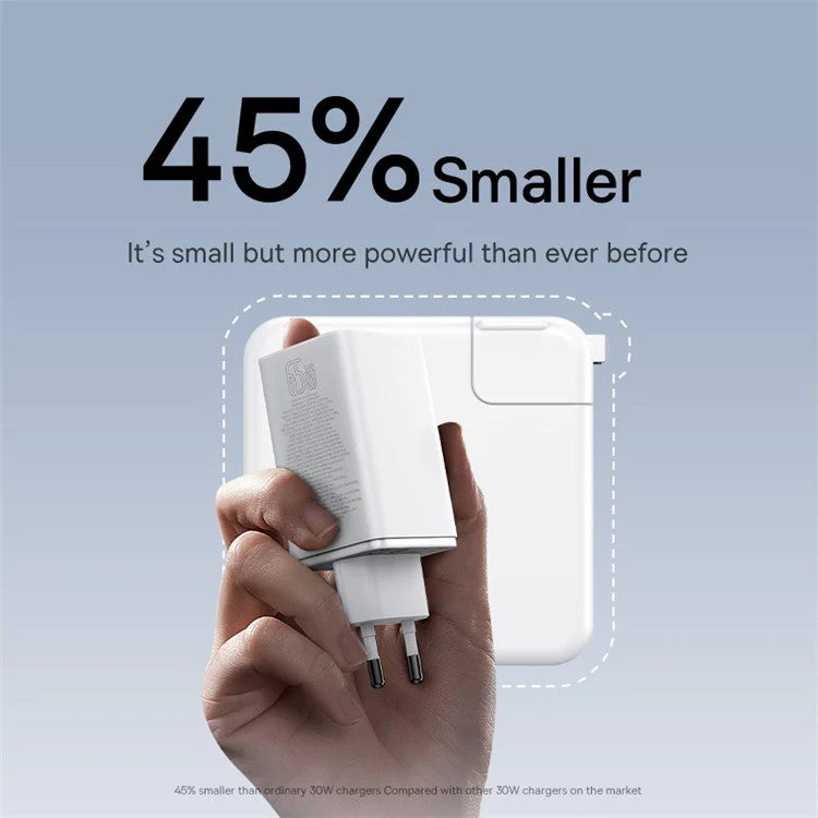 BASEUS GaN6 Pro 65W Fast Charger Adapter 2Type-C+2USB Wall Charger Block, EU Plug - White - Image 4