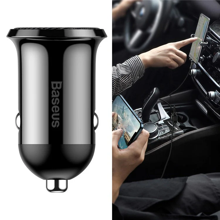 BASEUS Grain Pro Dual USB Outputs 4.8A Fast Charging Car Charger - Black - Image 2