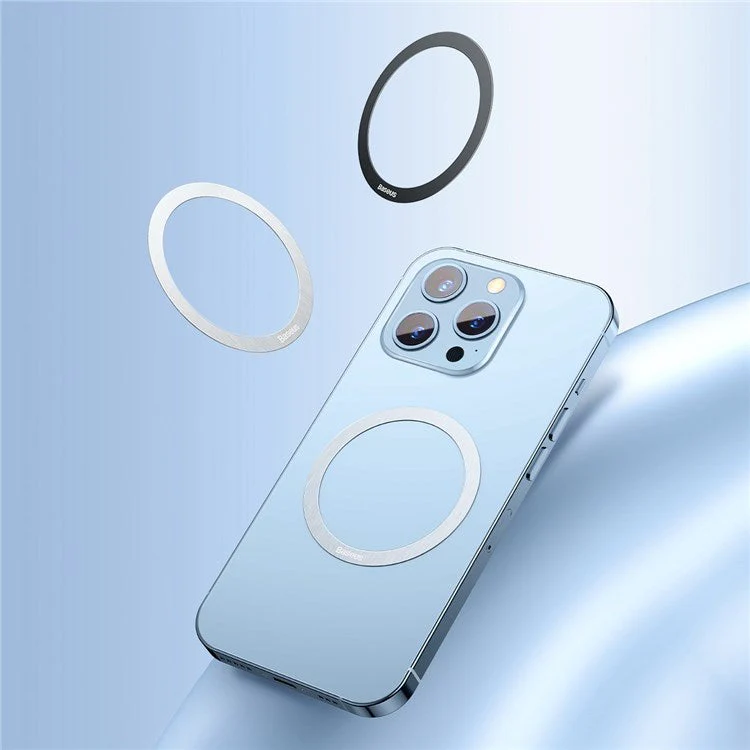BASEUS Halo Series 2Pcs/Pack Magnetic Metal Ring Ultra Thin Adhesive Phone Holder Plate - Silver - Image 7