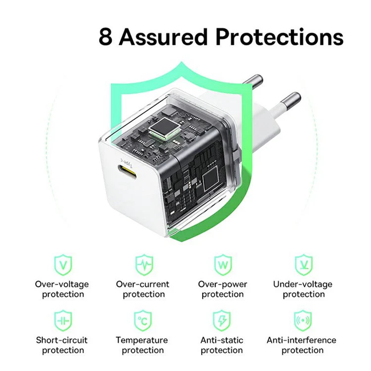 BASEUS Palm Fast Charger 20W Type-C Single Port Power Adapter EU Plug with 1m 60W Type-C Cable - White - Image 7