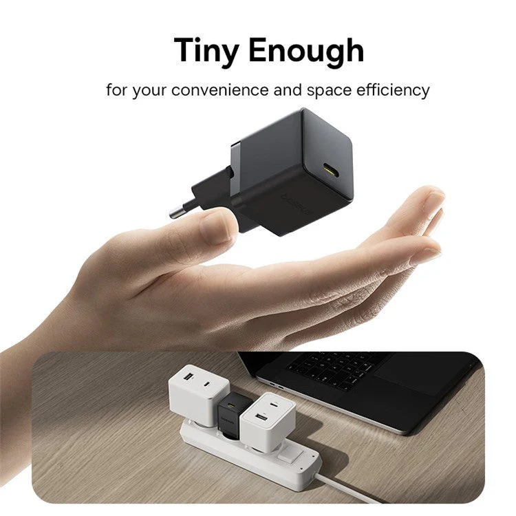 BASEUS Palm Fast Charger 30W Type-C Single Port EU Plug Wall Charging Adapter with 60W Type-C Cable - Black - Image 5