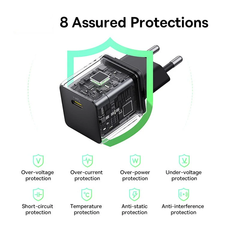 BASEUS Palm Fast Charger 30W Type-C Single Port Portable Wall Charging Adapter, EU Plug - Black - Image 6
