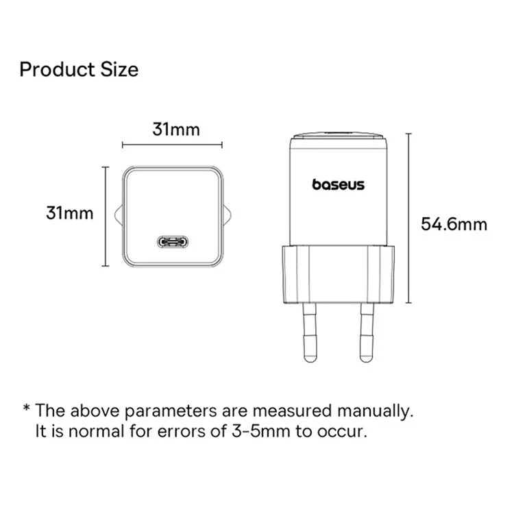 BASEUS Palm Fast Charger 30W Type-C Single Port Portable Wall Charging Adapter, EU Plug - White - Image 8