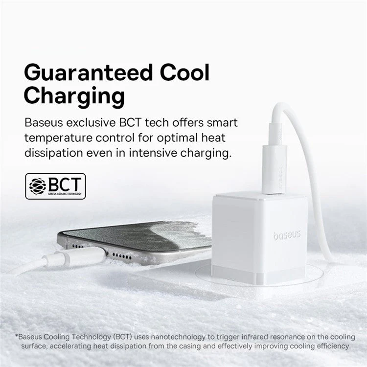 BASEUS Palm Fast Charger 30W Type-C Single Port US Plug Wall Charging Adapter with 60W Type-C Cable - White - Image 6