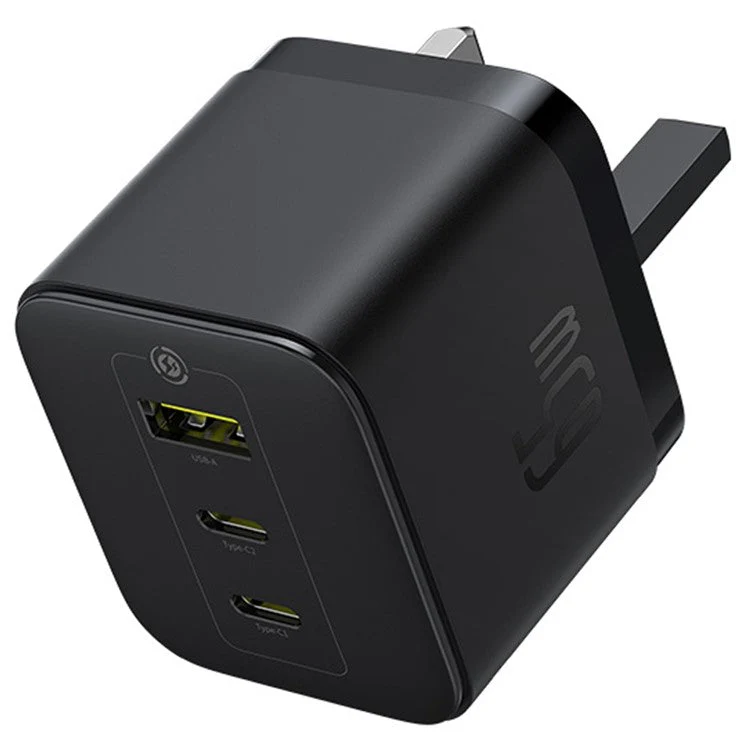 BASEUS Palm Fast Charger Portable 2 Type-C+USB-A 65W GaN Power Adapter, UK Plug - Black