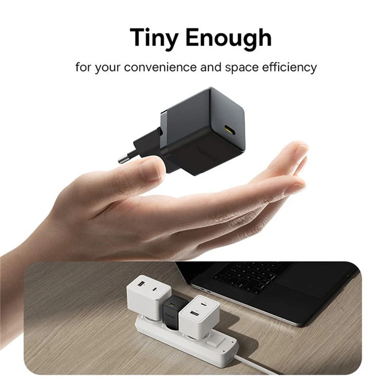 BASEUS Palm USB-C Single Port 20W Fast Charger EU Plug Wall Charging Adapter - Black - Image 4