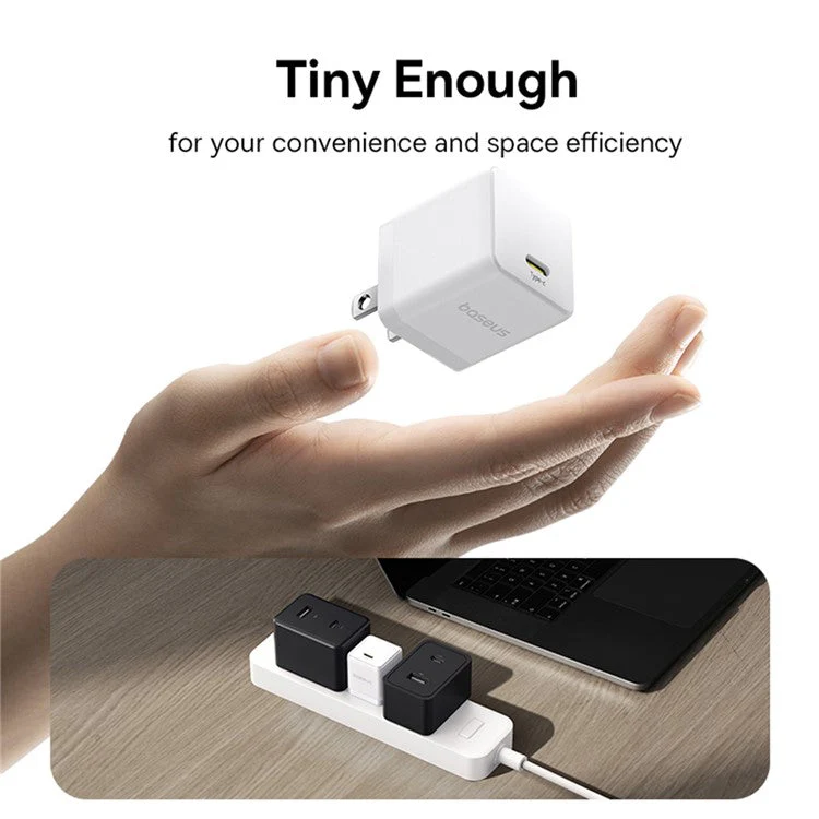 BASEUS Palm USB-C Single Port 20W Fast Charger US Plug Wall Charging Adapter - White - Image 4