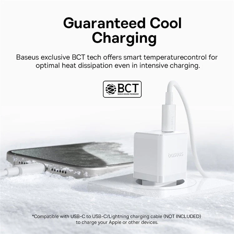BASEUS Palm USB+Type-C Dual Port 20W Fast Charger EU Plug Wall Charging Adapter with 60W Type-C Cable - White - Image 5
