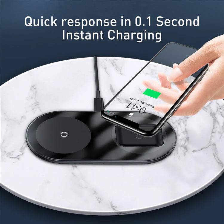 BASEUS Simple 2-IN-1 Wireless Charger Pro Version + Type-C Charing Cable - Black - Image 2