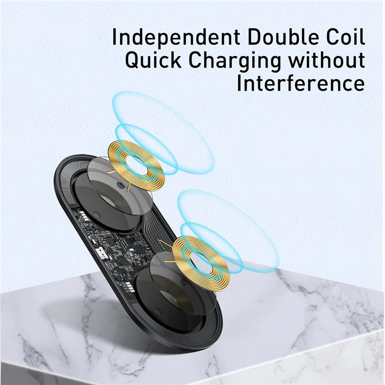 BASEUS Simple 2-IN-1 Wireless Charger Pro Version + Type-C Charing Cable - Black - Image 3