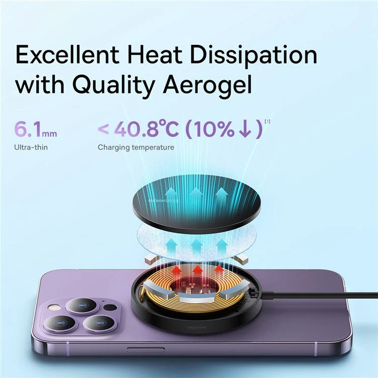 BASEUS Simple Mini3 Magnetic Wireless Charger 15W Slim Round Wireless Charging Pad - Black - Image 3