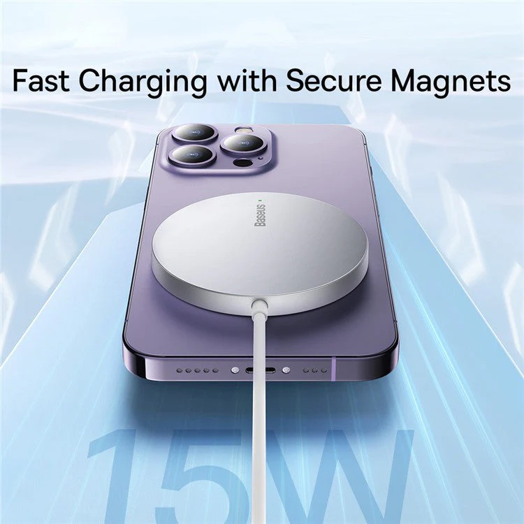 BASEUS Simple Mini3 Magnetic Wireless Charger 15W Slim Round Wireless Charging Pad - White - Image 4