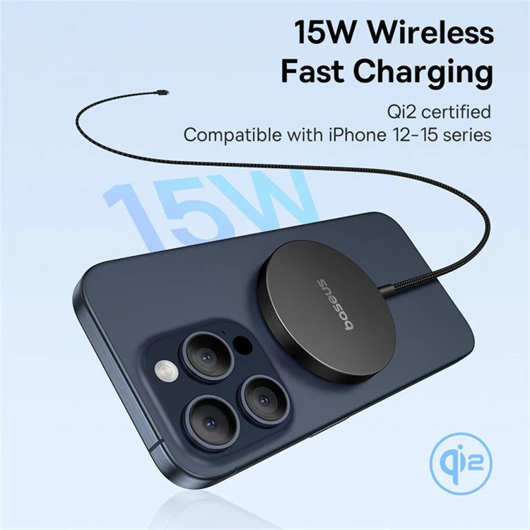 BASEUS Simple Mini4 Air Magnetic Wireless Charger Qi2 15W Phone Wireless Charging Pad - Black - Image 3