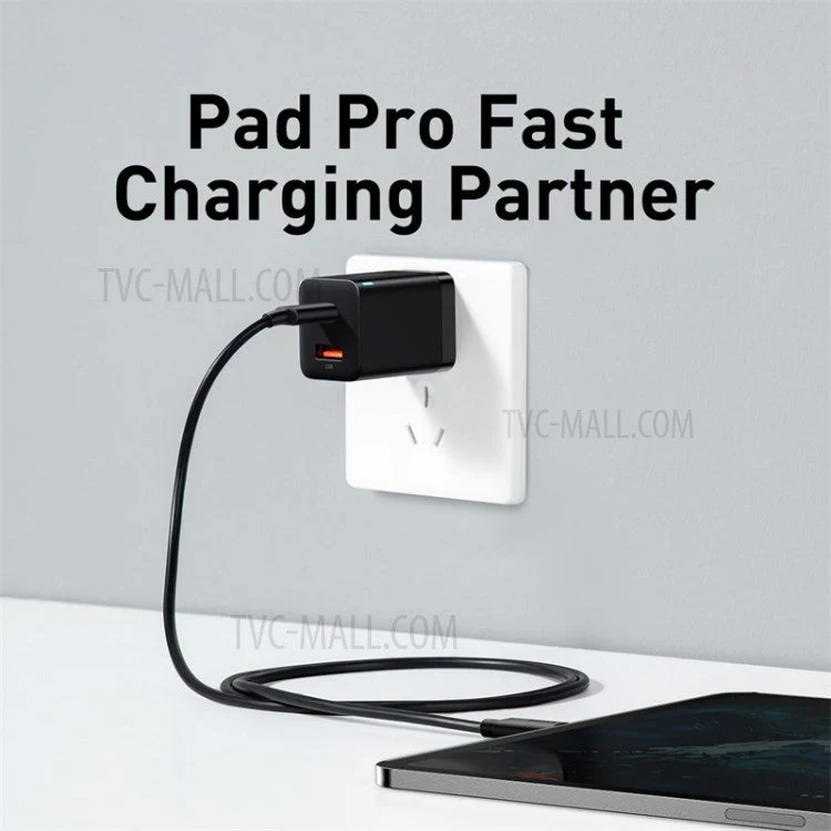 BASEUS Super Si Pro Type-C + USB Quick Charger Travel Dual Port Charging Block 30W - US Plug / Black - Image 5