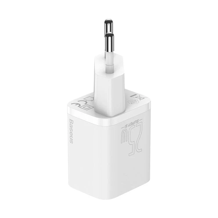 BASEUS Super Si Quick Charger Adapter 25W Wall Charger Block with Type-C to Type-C Charging Cable 3A 1m (EU Plug) - White - Image 3