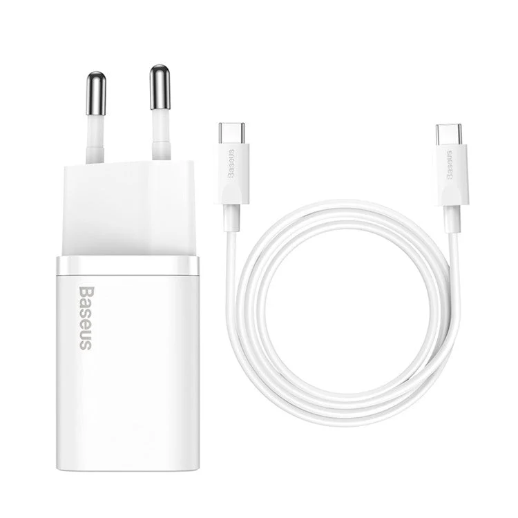 BASEUS Super Si Quick Charger Adapter 25W Wall Charger Block with Type-C to Type-C Charging Cable 3A 1m (EU Plug) - White - Image 7