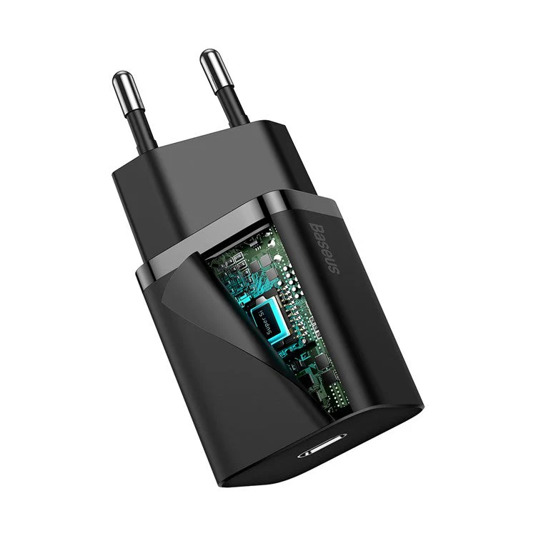 BASEUS Super Si Quick Charger Type-C 20W PD Fast Charging EU Plug Adapter (with 1m Type-C to iP Cable) - Black - Image 3