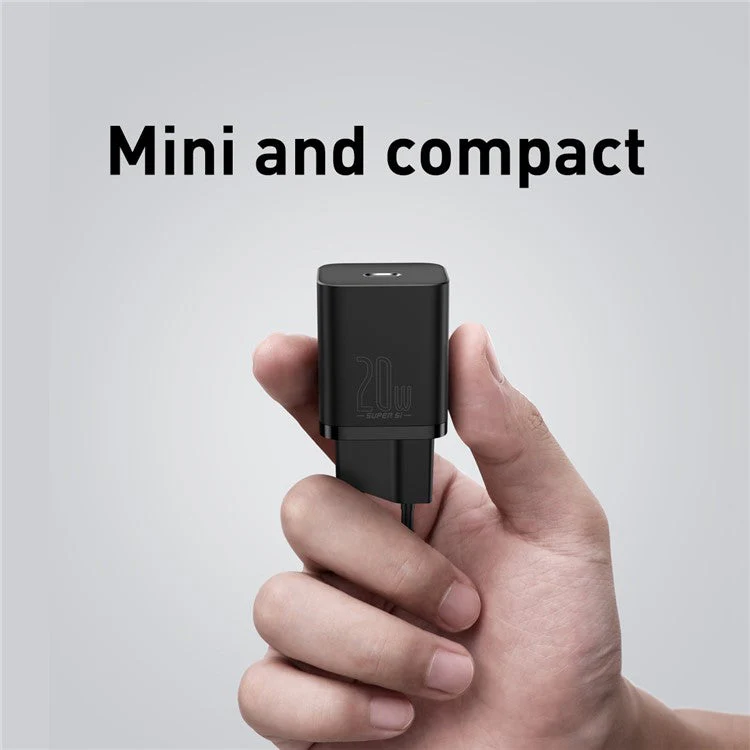 BASEUS Super Si Quick Charger Type-C 20W PD Fast Charging EU Plug Adapter (with 1m Type-C to iP Cable) - Black - Image 4