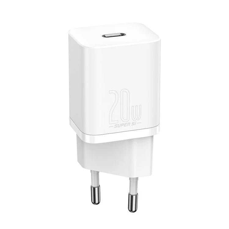 BASEUS Super Si Quick Charger Type-C 20W PD Fast Charging EU Plug Adapter (with 1m Type-C to iP Cable) - White - Image 2