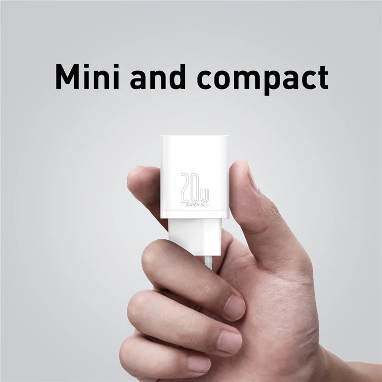 BASEUS Super Si Quick Charger Type-C 20W PD Fast Charging EU Plug Adapter (with 1m Type-C to iP Cable) - White - Image 3