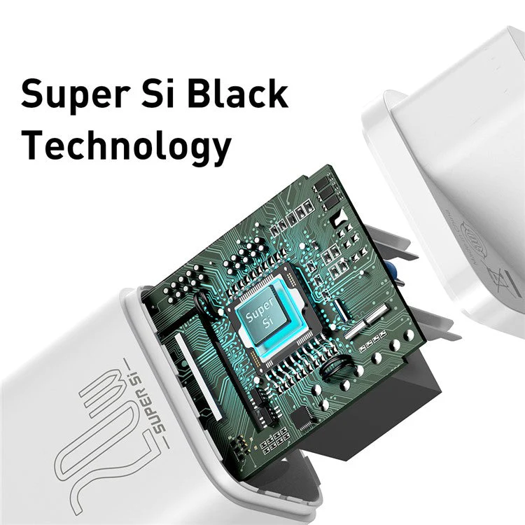 BASEUS Super Si Quick Charger Type-C 20W PD Fast Charging EU Plug Adapter (with 1m Type-C to iP Cable) - White - Image 7