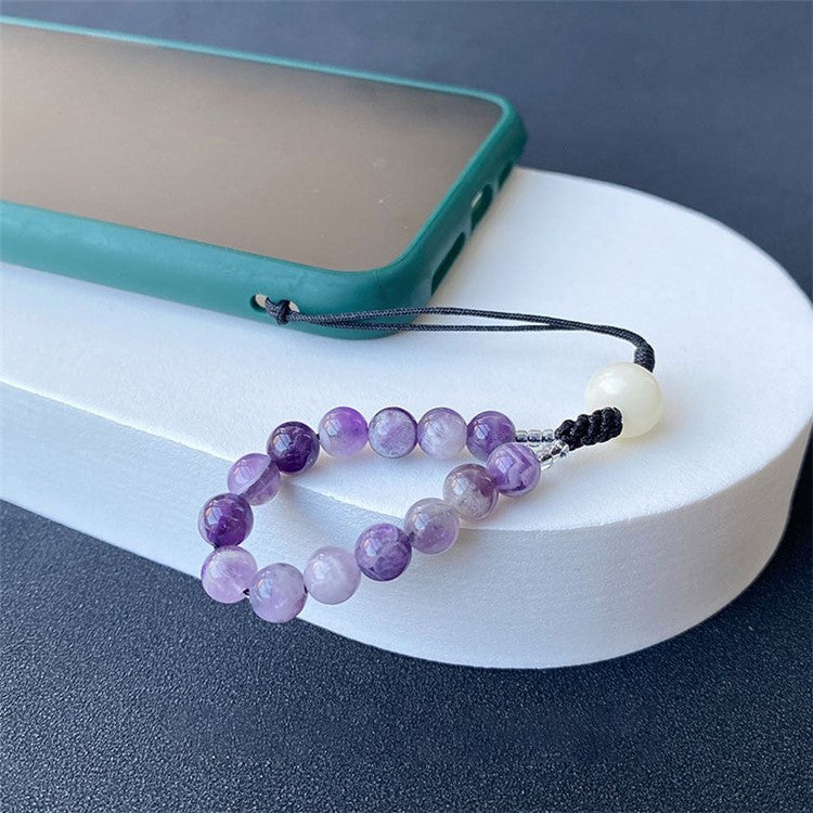 Bead Cell Phone Lanyard Wrist Strap Amethyst Phone Charm Beads Keychaint, Length: 25.2cm - Image 3