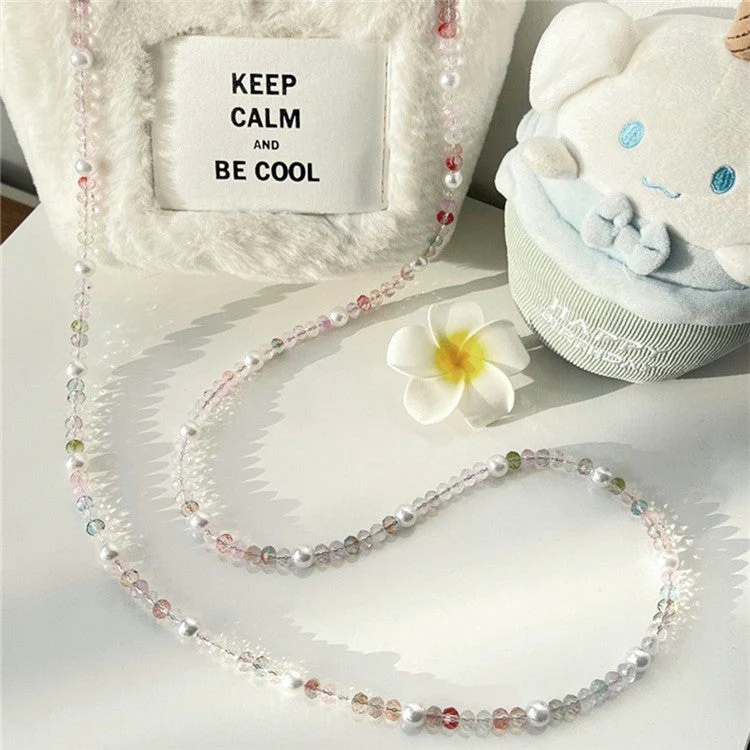 Beaded Chain Shoulder Crossbody Lanyard 1.2m Pearl Decor Neck Phone Charm with Tether Tab - Image 4