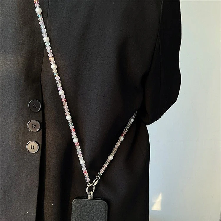 Beaded Chain Shoulder Crossbody Lanyard 1.2m Pearl Decor Neck Phone Charm with Tether Tab - Image 6