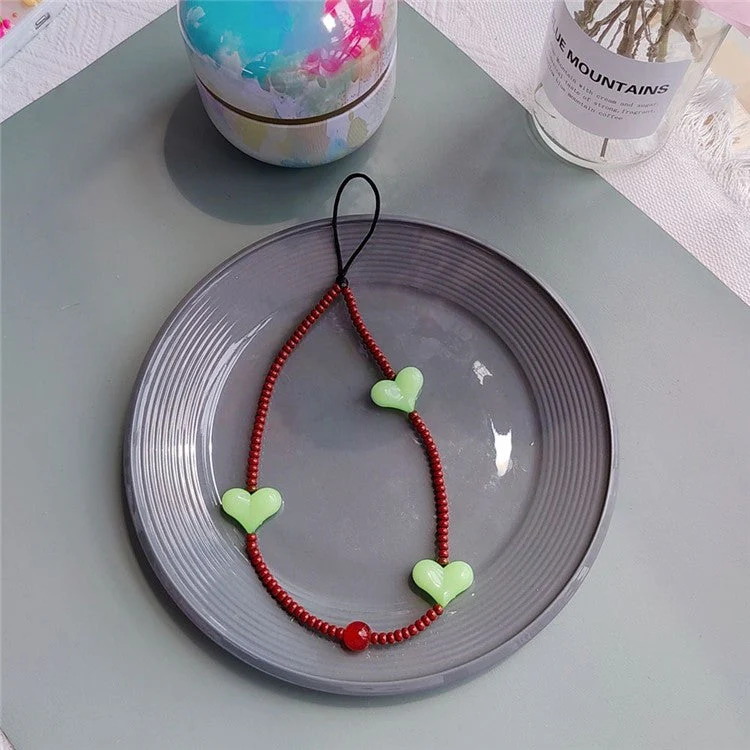 Beaded Phone Lanyard Glass Bead Heart Decor Phone Chain Anti-Lost, Length: 16cm+5cm - SZ-A210007B - Image 2