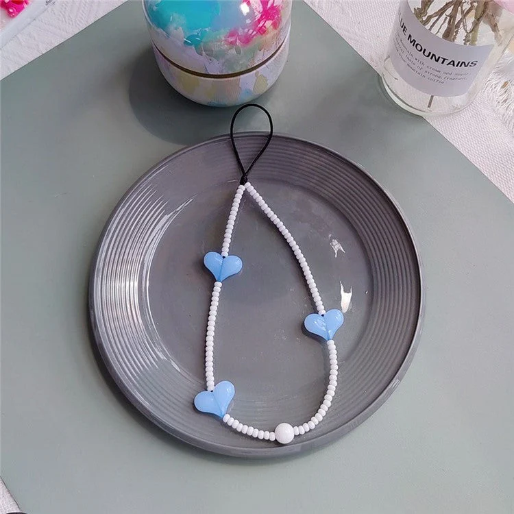 Beaded Phone Lanyard Glass Bead Heart Decor Phone Chain Anti-Lost, Length: 16cm+5cm - SZ-A210007D - Image 2