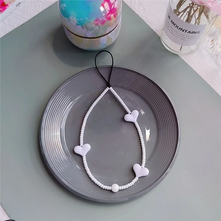 Beaded Phone Lanyard Glass Bead Heart Decor Phone Chain Anti-Lost, Length: 16cm+5cm - SZ-A210007H - Image 2