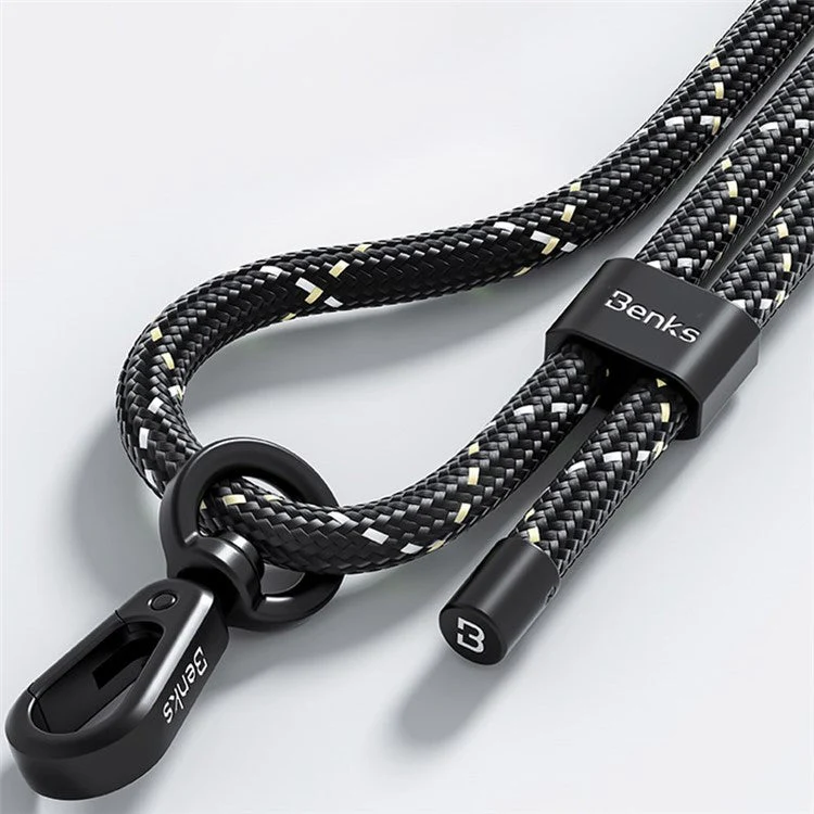 BENKS GS01 Adjustable Phone Lanyard Braided Crossbody Shoulder Strap with Tether Tab - Black - Image 4