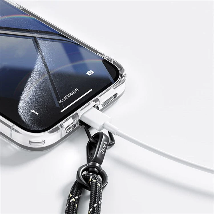 BENKS GS01 Adjustable Phone Lanyard Braided Crossbody Shoulder Strap with Tether Tab - Black - Image 5