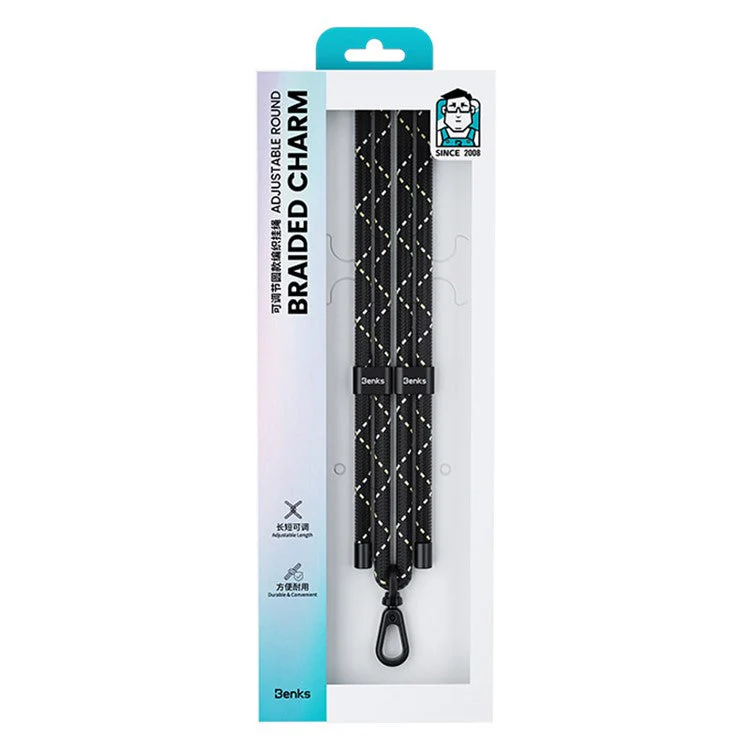 BENKS GS01 Adjustable Phone Lanyard Braided Crossbody Shoulder Strap with Tether Tab - Black - Image 7