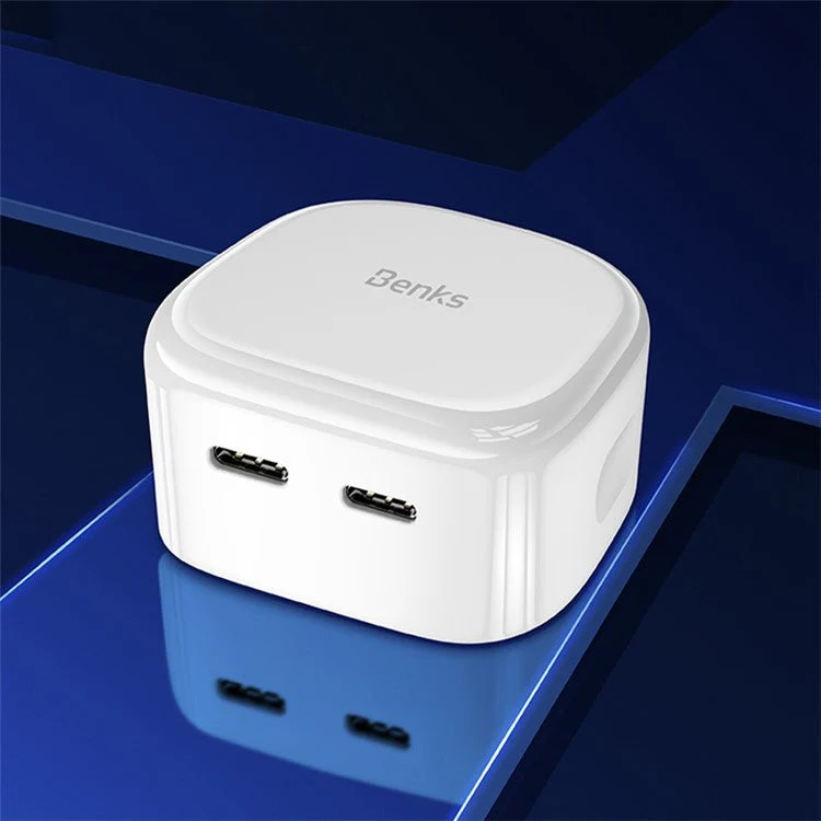 BENKS PA49 CN Plug Dual Type-C Port 45W Phone Fast Charging Adapter Wall Charger - White - Image 2