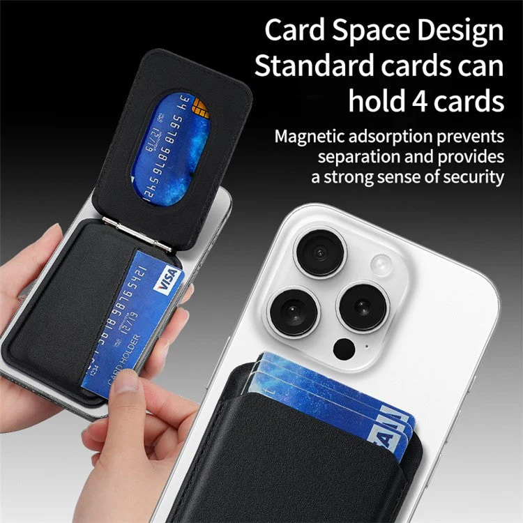 Bi-Fold Phone Card Bag PU Leather Magnetic Card Holder with Foldable Kickstand Function - Brown - Image 3