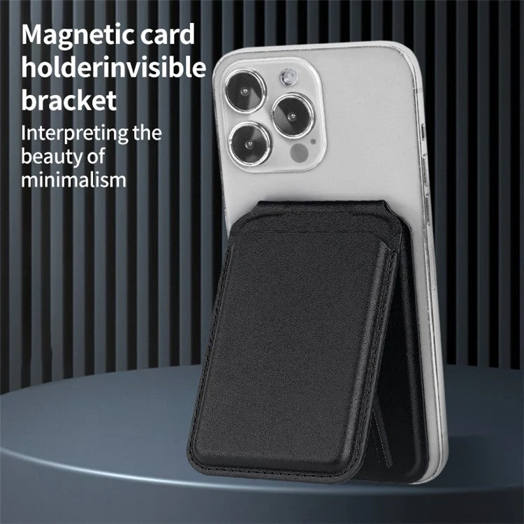 Bi-Fold Phone Card Bag PU Leather Magnetic Card Holder with Foldable Kickstand Function - Dark Green - Image 2
