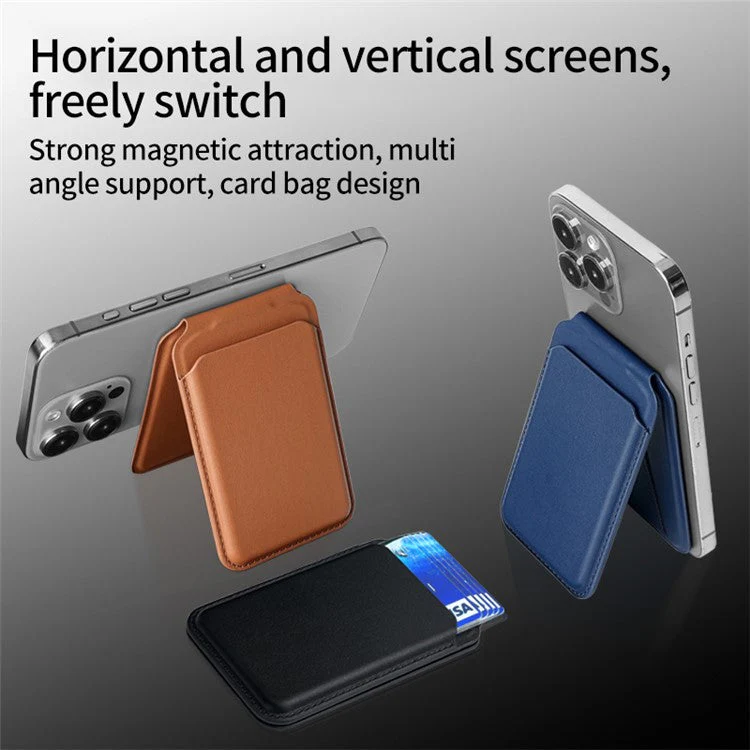 Bi-Fold Phone Card Bag PU Leather Magnetic Card Holder with Foldable Kickstand Function - Dark Green - Image 8
