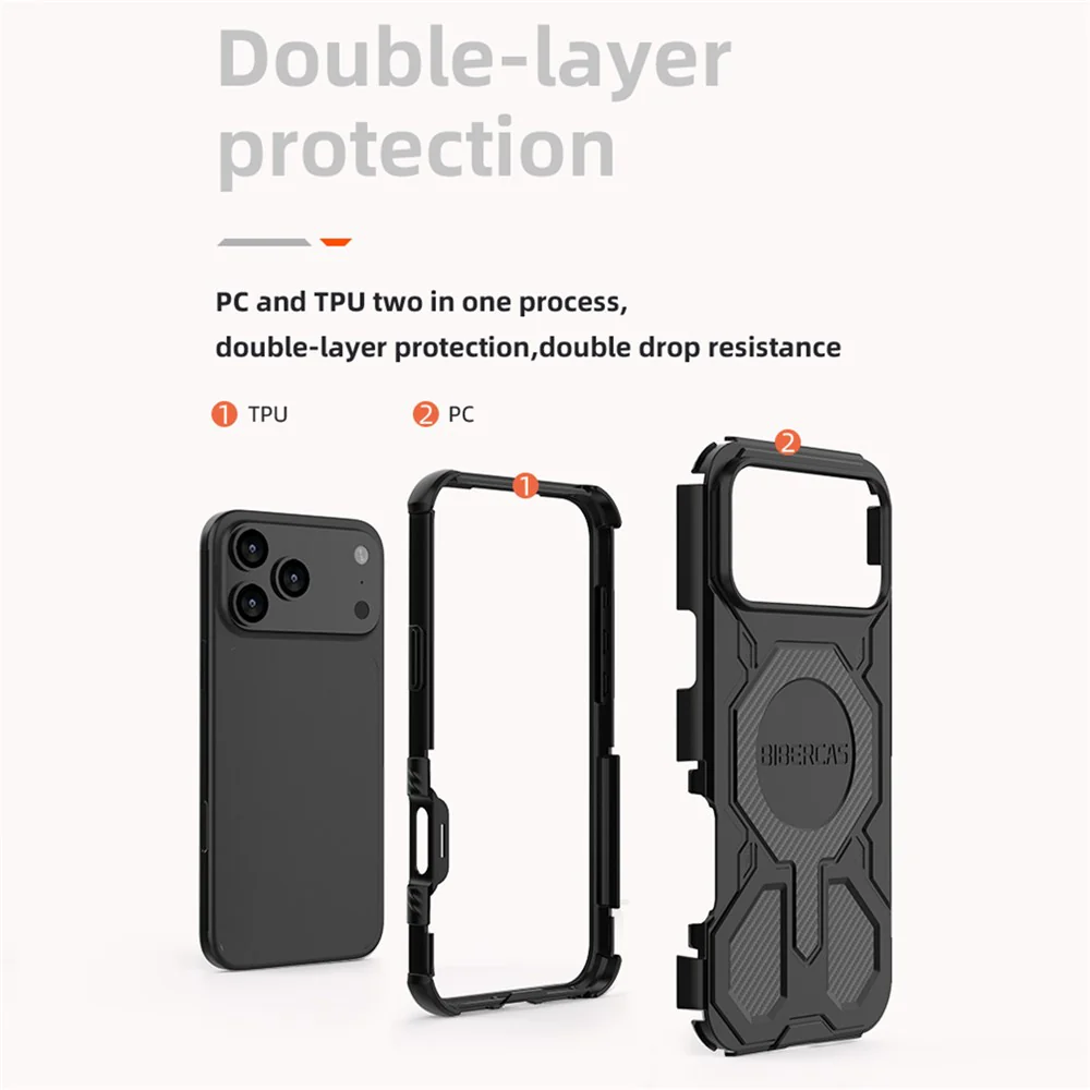 BIBERCAS J-16 Series For iPhone 17 Pro Max Case Compatible with MagSafe Anti Drop TPU + PC Phone Cover - Black - Image 6