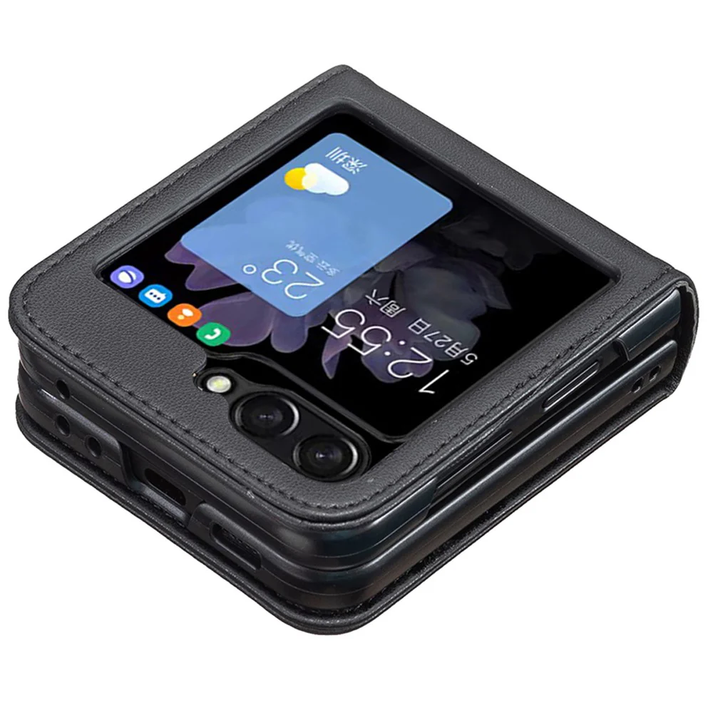 BINFEN COLOR R20 For Samsung Galaxy Z Flip7 FE 5G / Z Flip6 5G / Z Flip5 5G Case PU Leather+PC Phone Cover - Black - Image 5