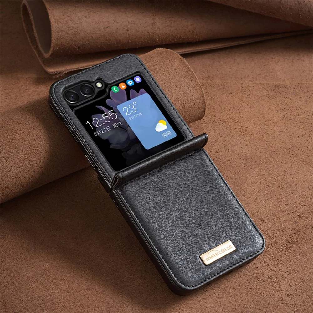 BINFEN COLOR R20 For Samsung Galaxy Z Flip7 FE 5G / Z Flip6 5G / Z Flip5 5G Case PU Leather+PC Phone Cover - Black - Image 6